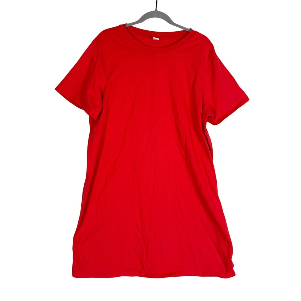 Old Navy Dress Womens XL Red T-Shirt Short Sleeve Crew Neck Casual Knee Length